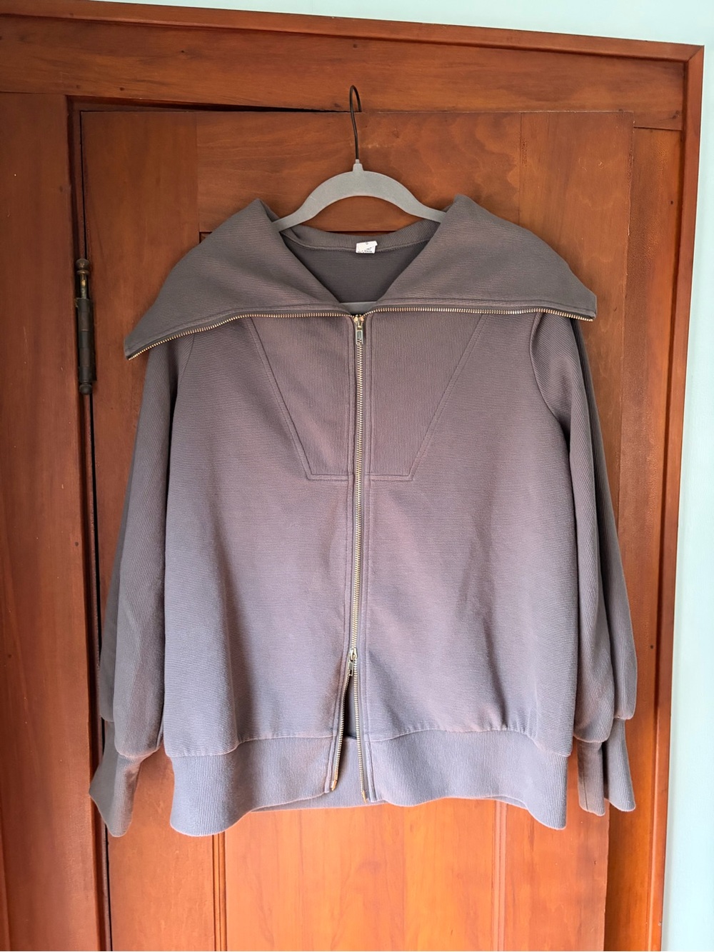 Amazon Off-the-Shoulder Zip Front Sweater - Gray